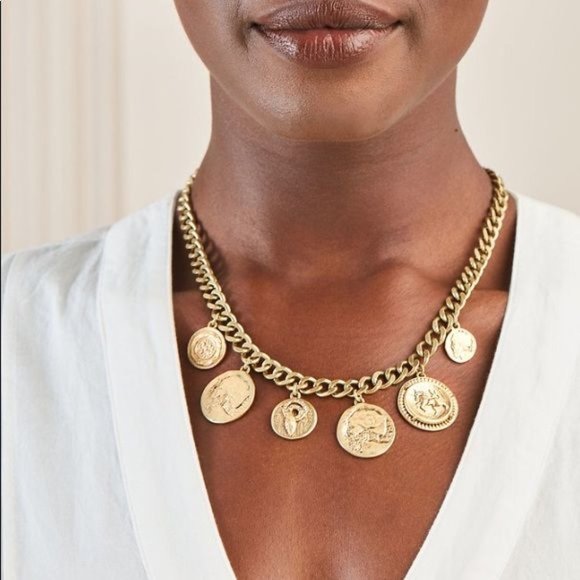 Stella & Dot Heritage Charm Coin Necklace & Bracelet Set - Vintage Gold - Picture 3 of 9